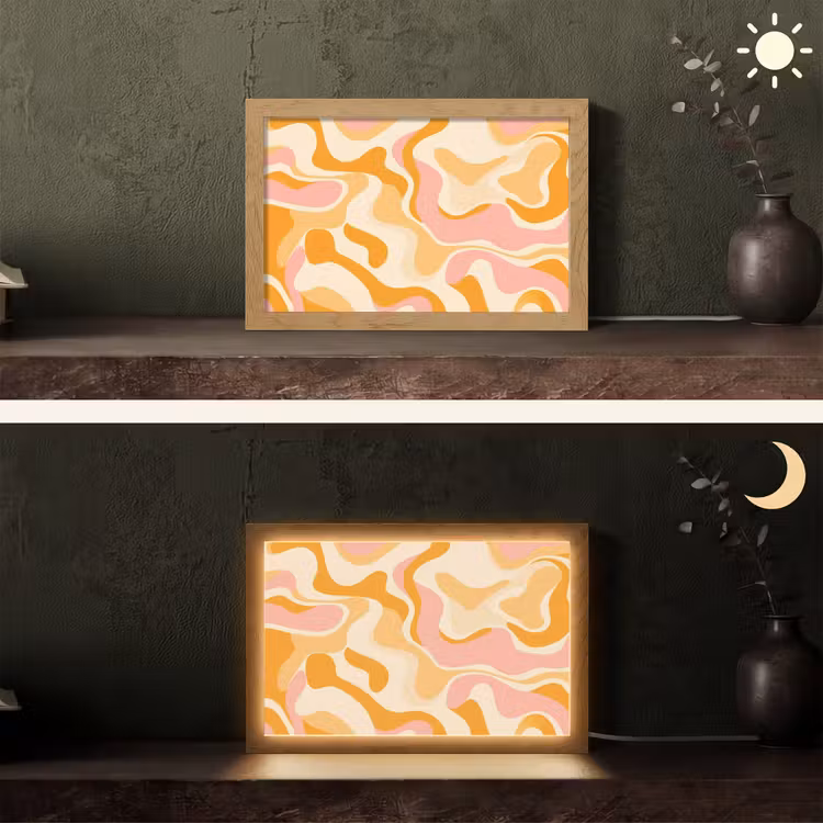 Abstract - Golvend - Oranje Light Box met kabel (Tafellamp) klein -sfeer3