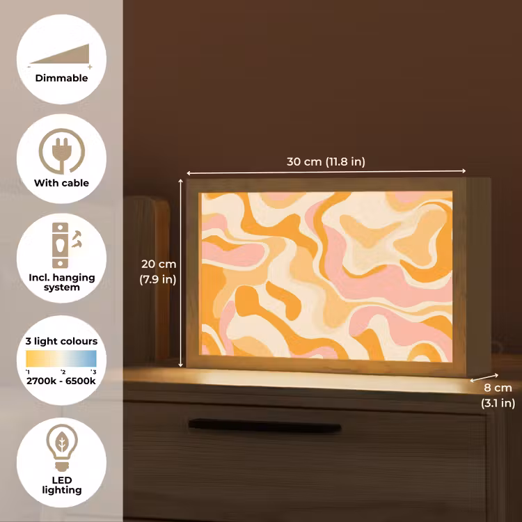 Abstract - Golvend - Oranje Light Box met kabel (Tafellamp) klein -USP_EN