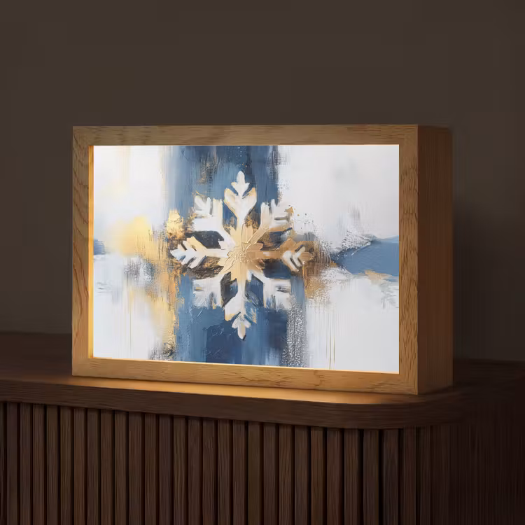 Abstract - Winter - Sneeuwvlok - Sneeuw - Goud Light Box met kabel (Tafellamp) klein -z3d_website