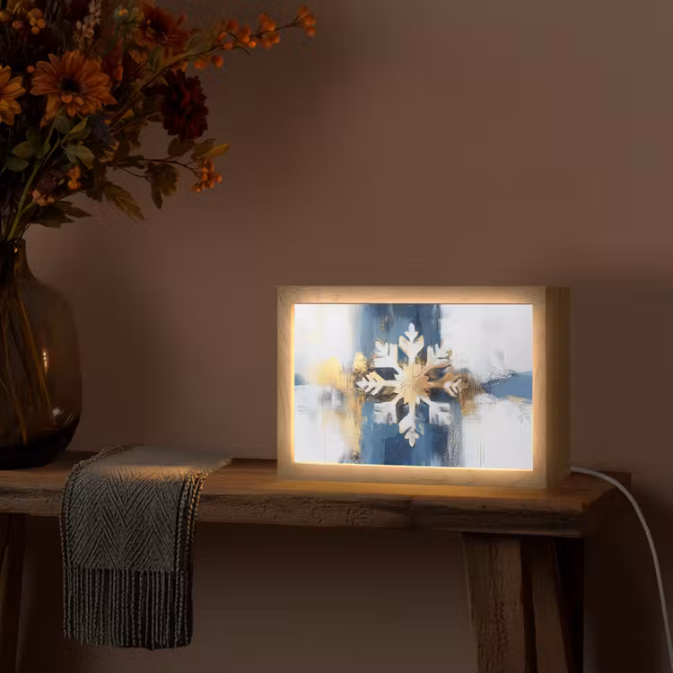 Abstract - Winter - Sneeuwvlok - Sneeuw - Goud Light Box met kabel (Tafellamp) klein -sfeer4