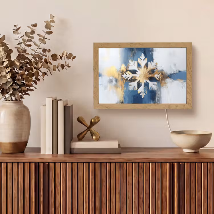 Abstract - Winter - Sneeuwvlok - Sneeuw - Goud Light Box met kabel (Tafellamp) klein -sfeer2
