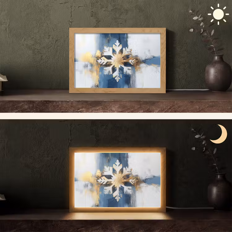 Abstract - Winter - Sneeuwvlok - Sneeuw - Goud Light Box met kabel (Tafellamp) klein -sfeer3