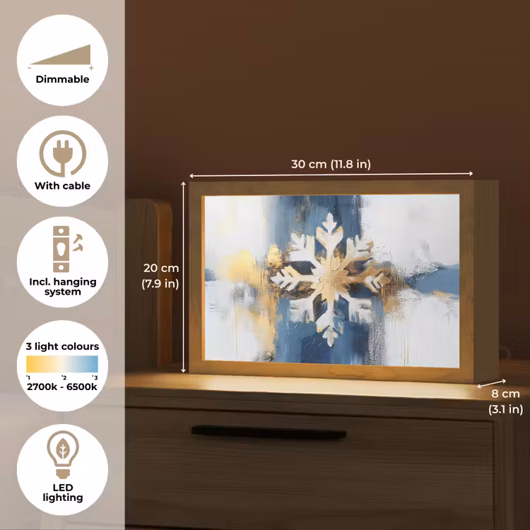 Abstract - Winter - Sneeuwvlok - Sneeuw - Goud Light Box met kabel (Tafellamp) klein -USP_EN