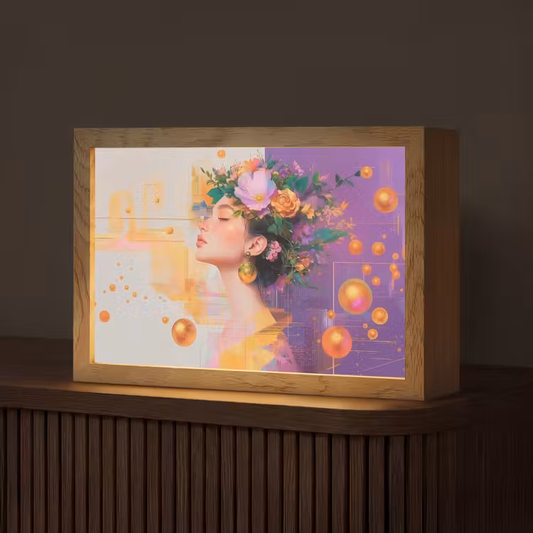 Abstract - Vrouw - Bloemenkroon - Goud Light Box met kabel (Tafellamp) klein -z3d_website