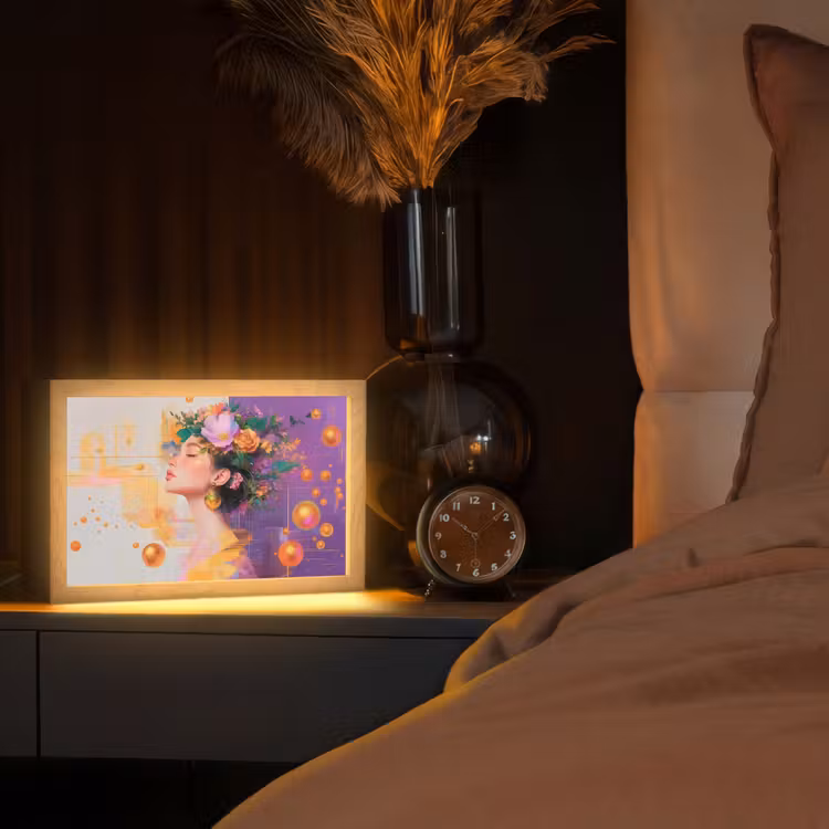 Abstract - Vrouw - Bloemenkroon - Goud Light Box met kabel (Tafellamp) klein -sfeer1