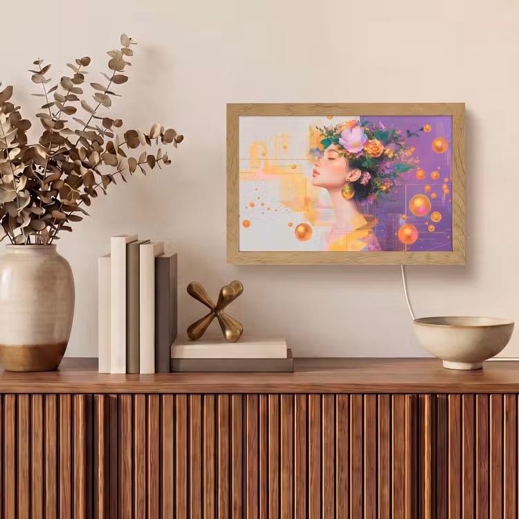 Abstract - Vrouw - Bloemenkroon - Goud Light Box met kabel (Tafellamp) klein -sfeer2
