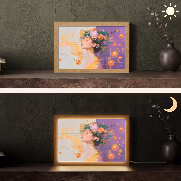 Abstract - Vrouw - Bloemenkroon - Goud Light Box met kabel (Tafellamp) klein -sfeer3