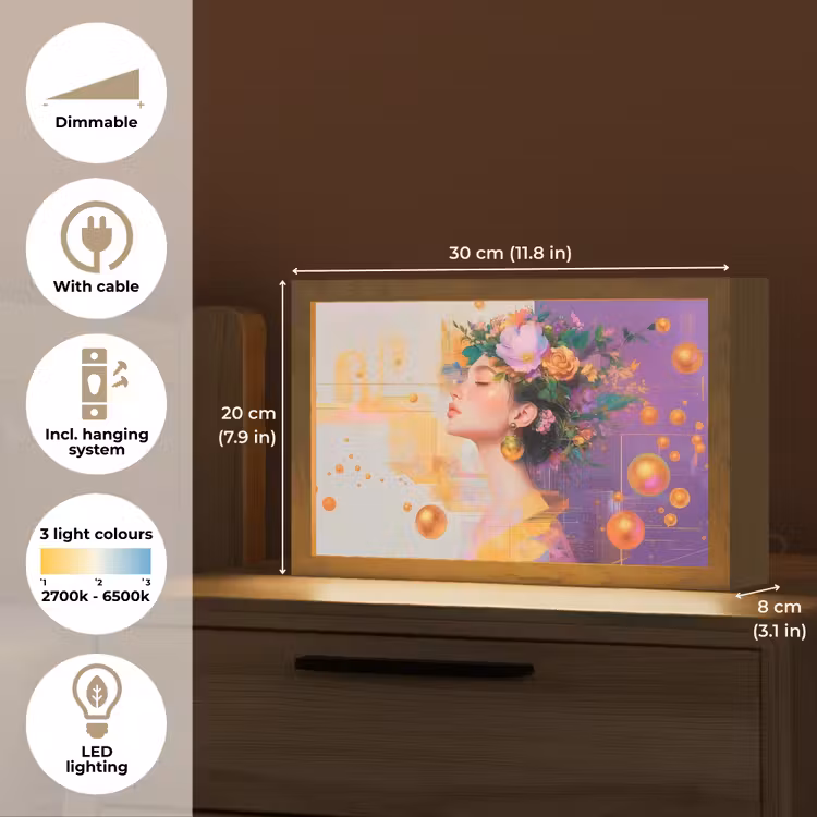 Abstract - Vrouw - Bloemenkroon - Goud Light Box met kabel (Tafellamp) klein -USP_EN
