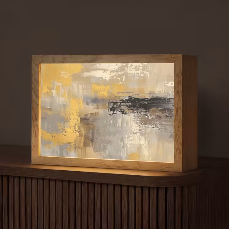 Abstract - Geel - Modern - Beige Light Box met kabel (Tafellamp) klein -z3d_website