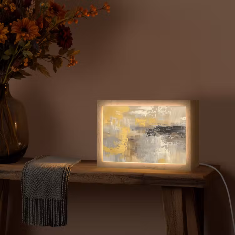 Abstract - Geel - Modern - Beige Light Box met kabel (Tafellamp) klein -sfeer4