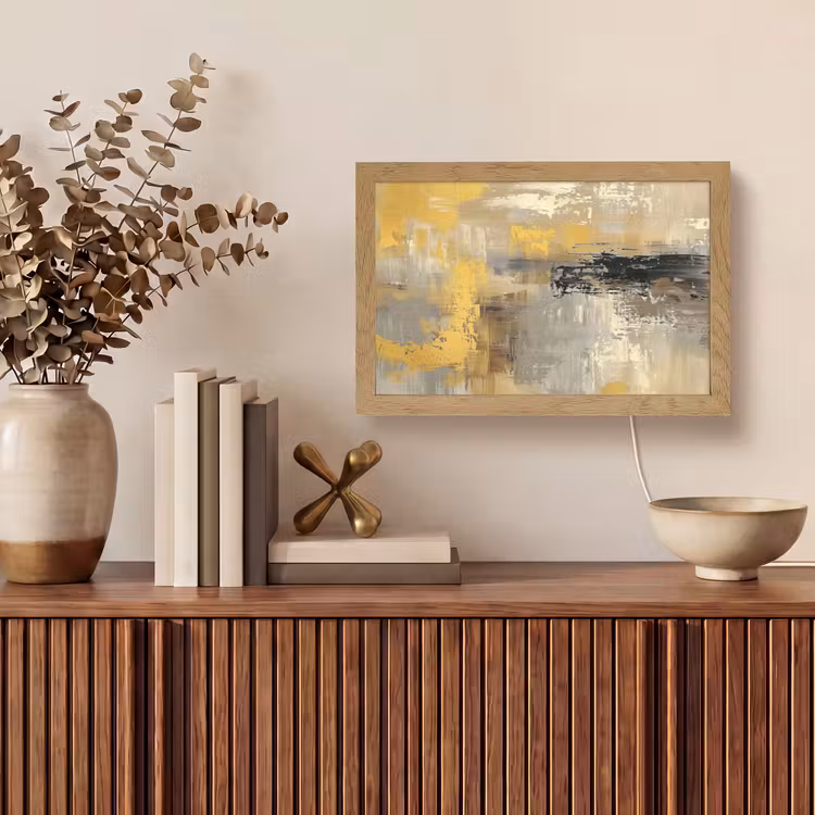 Abstract - Geel - Modern - Beige Light Box met kabel (Tafellamp) klein -sfeer2