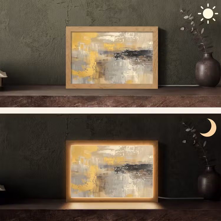 Abstract - Geel - Modern - Beige Light Box met kabel (Tafellamp) klein -sfeer3