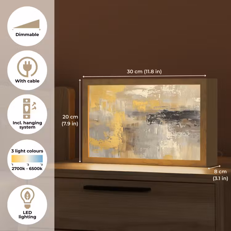 Abstract - Geel - Modern - Beige Light Box met kabel (Tafellamp) klein -USP_EN