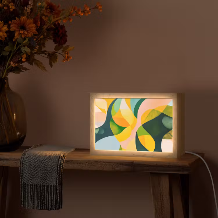 Abstract - Geel - Roze - Groen Light Box met kabel (Tafellamp) klein -sfeer4