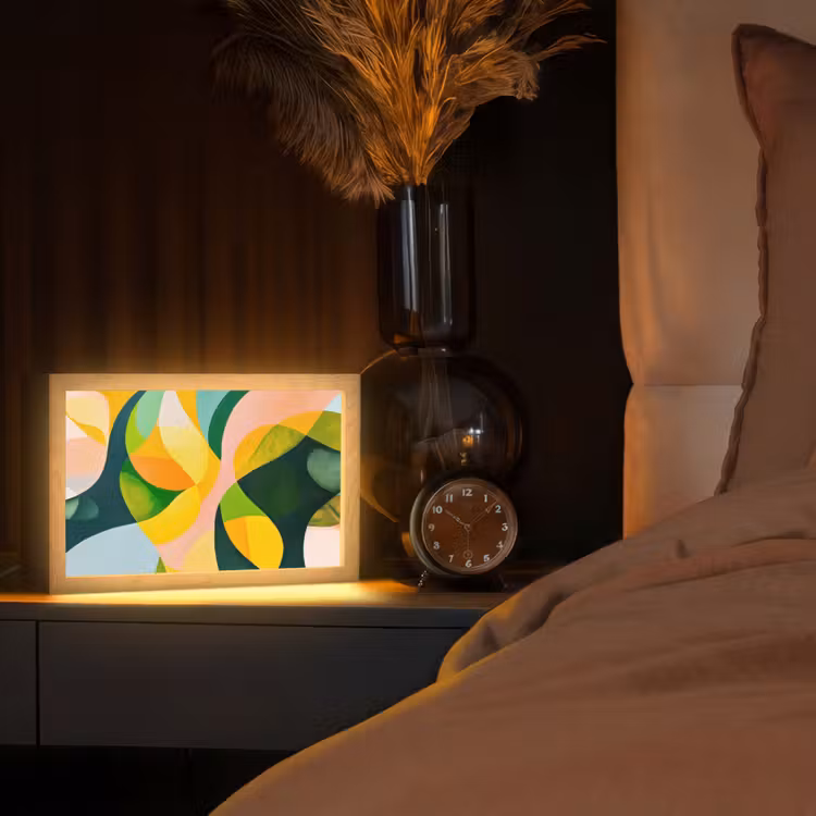 Abstract - Geel - Roze - Groen Light Box met kabel (Tafellamp) klein -sfeer1