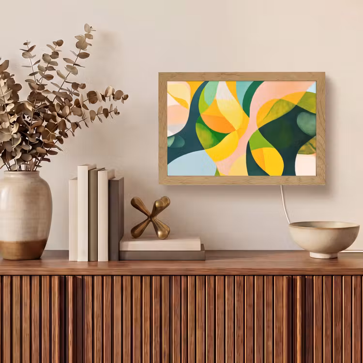 Abstract - Geel - Roze - Groen Light Box met kabel (Tafellamp) klein -sfeer2