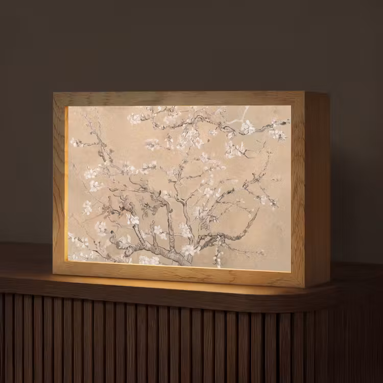 Amandelbloesem - Kunst - Van Gogh - Beige Light Box met kabel (Tafellamp) klein -z3d_website