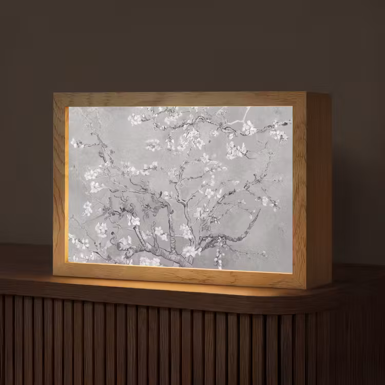 Amandelbloesem - Kunst - Van Gogh - Grijs Light Box met kabel (Tafellamp) klein -z3d_website