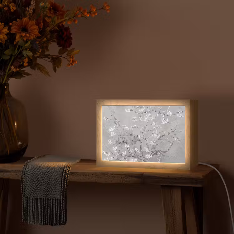 Amandelbloesem - Kunst - Van Gogh - Grijs Light Box met kabel (Tafellamp) klein -sfeer4