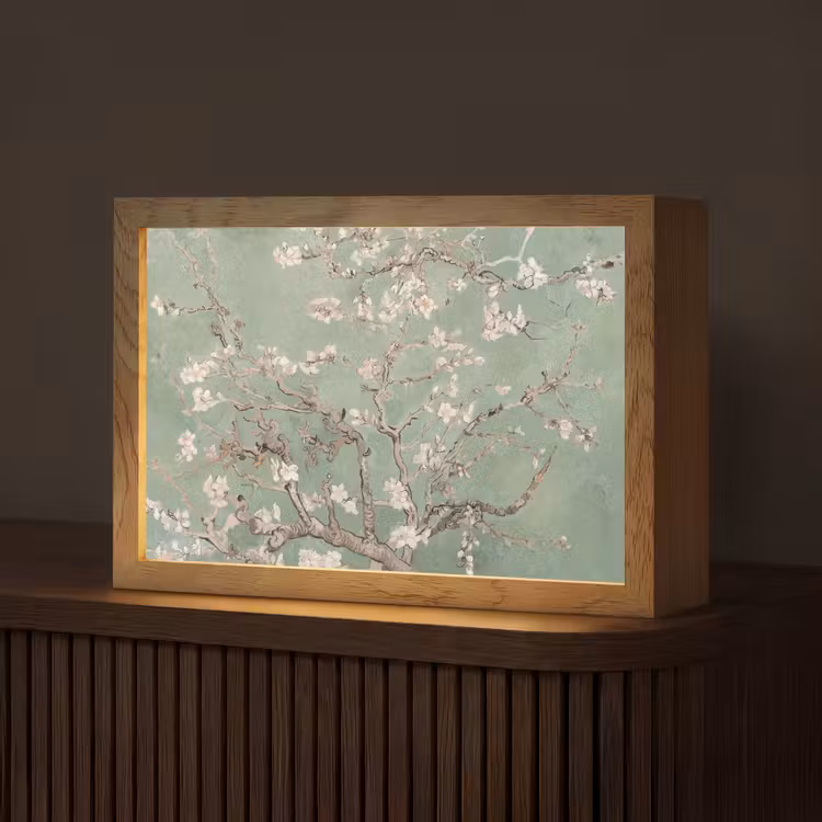 Amandelbloesem - Kunst - Van Gogh - Groen Light Box met kabel (Tafellamp) klein -z3d_website