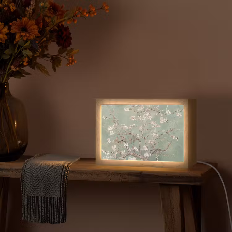 Amandelbloesem - Kunst - Van Gogh - Groen Light Box met kabel (Tafellamp) klein -sfeer4