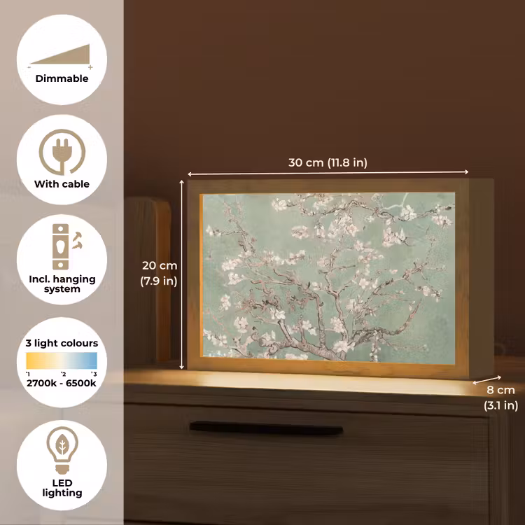 Amandelbloesem - Kunst - Van Gogh - Groen Light Box met kabel (Tafellamp) klein -USP_EN