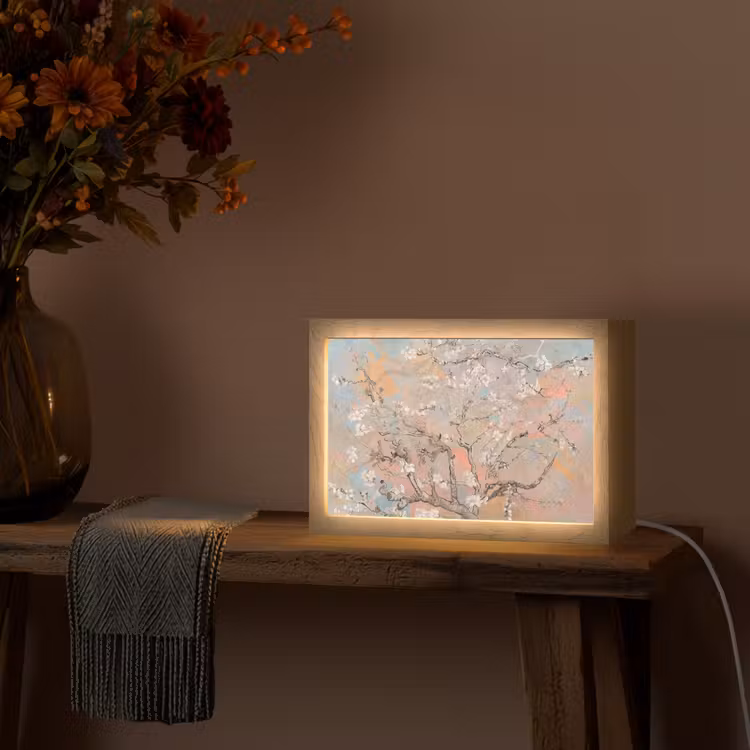 Amandelbloesem - Kunst - Van Gogh - Pastel Light Box met kabel (Tafellamp) klein -sfeer4