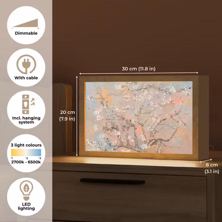 Amandelbloesem - Kunst - Van Gogh - Pastel Light Box met kabel (Tafellamp) klein -USP_EN