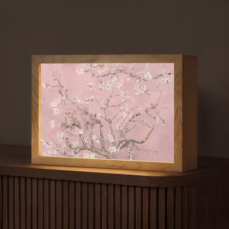 Amandelbloesem - Kunst - Van Gogh - Roze Light Box met kabel (Tafellamp) klein -z3d_website