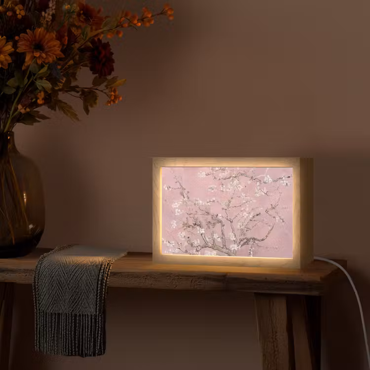 Amandelbloesem - Kunst - Van Gogh - Roze Light Box met kabel (Tafellamp) klein -sfeer4