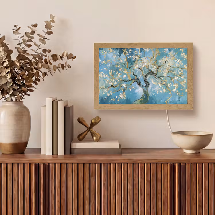 Amandelbloesem boom - Blauw - Abstract Light Box met kabel (Tafellamp) klein -sfeer2