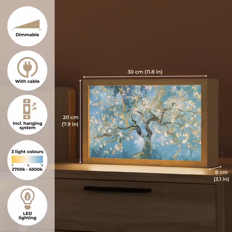 Amandelbloesem boom - Blauw - Abstract Light Box met kabel (Tafellamp) klein -USP_EN
