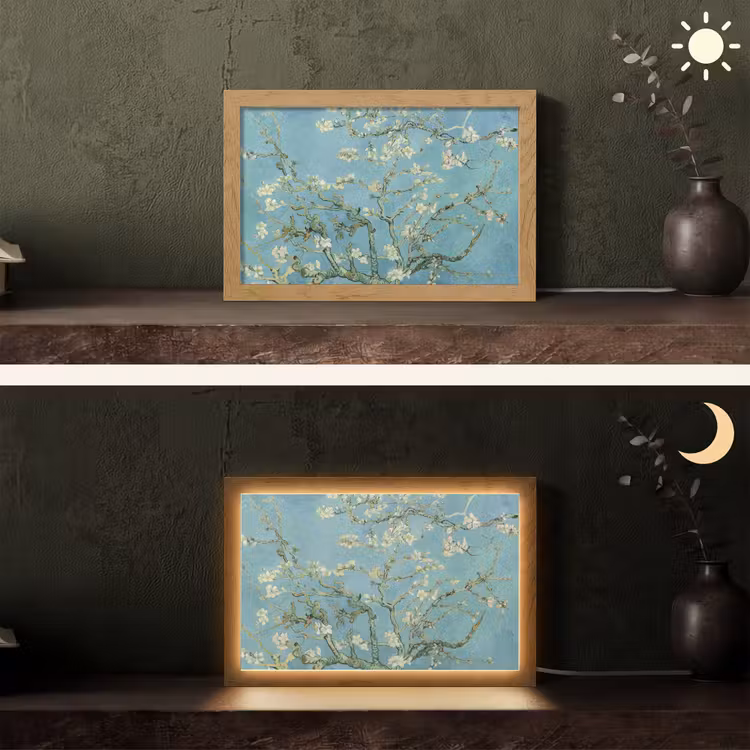 Van Gogh - Amandelbloesem - Oude meesters - Kunst - Vintage Light Box met kabel (Tafellamp) klein -sfeer3