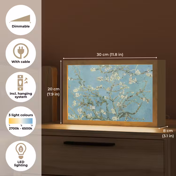 Van Gogh - Amandelbloesem - Oude meesters - Kunst - Vintage Light Box met kabel (Tafellamp) klein -USP_EN