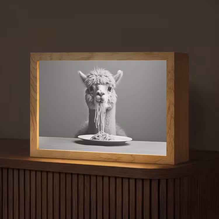 Alpaca - Pasta - Zwart - Wit - Grappig - Dieren Light Box met kabel (Tafellamp) klein -z3d_website