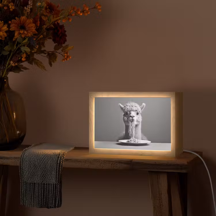 Alpaca - Pasta - Zwart - Wit - Grappig - Dieren Light Box met kabel (Tafellamp) klein -sfeer4