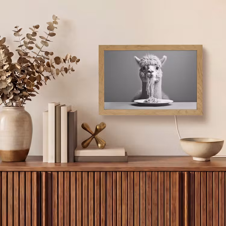 Alpaca - Pasta - Zwart - Wit - Grappig - Dieren Light Box met kabel (Tafellamp) klein -sfeer2
