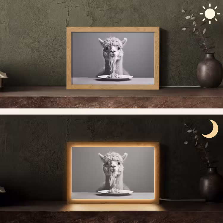 Alpaca - Pasta - Zwart - Wit - Grappig - Dieren Light Box met kabel (Tafellamp) klein -sfeer3