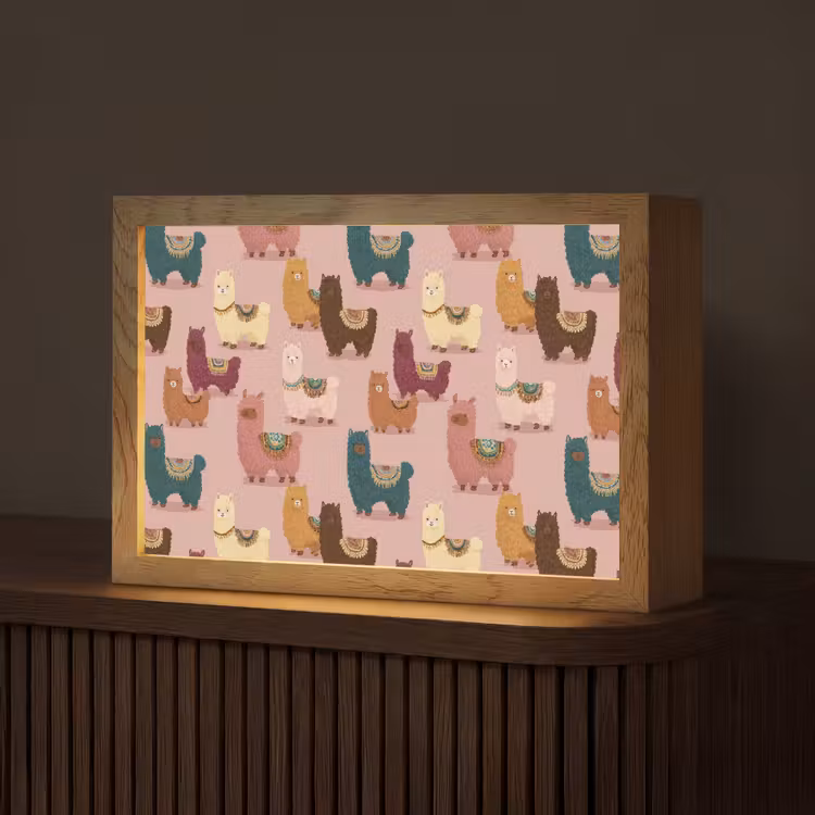 Alpaca's - Patroon - Kleurrijk Light Box met kabel (Tafellamp) klein 924 -z3d_website