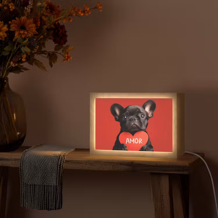 Amor - Hond - Hartje - Rood Light Box met kabel (Tafellamp) klein -sfeer4