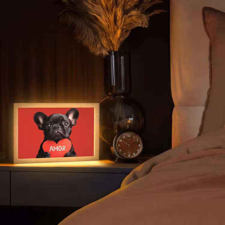 Amor - Hond - Hartje - Rood Light Box met kabel (Tafellamp) klein -sfeer1