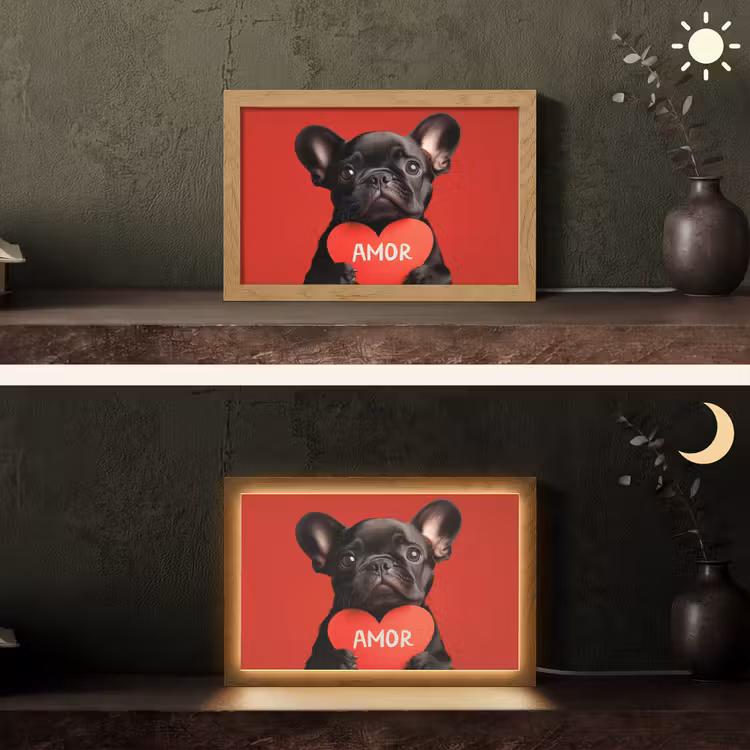 Amor - Hond - Hartje - Rood Light Box met kabel (Tafellamp) klein -sfeer3