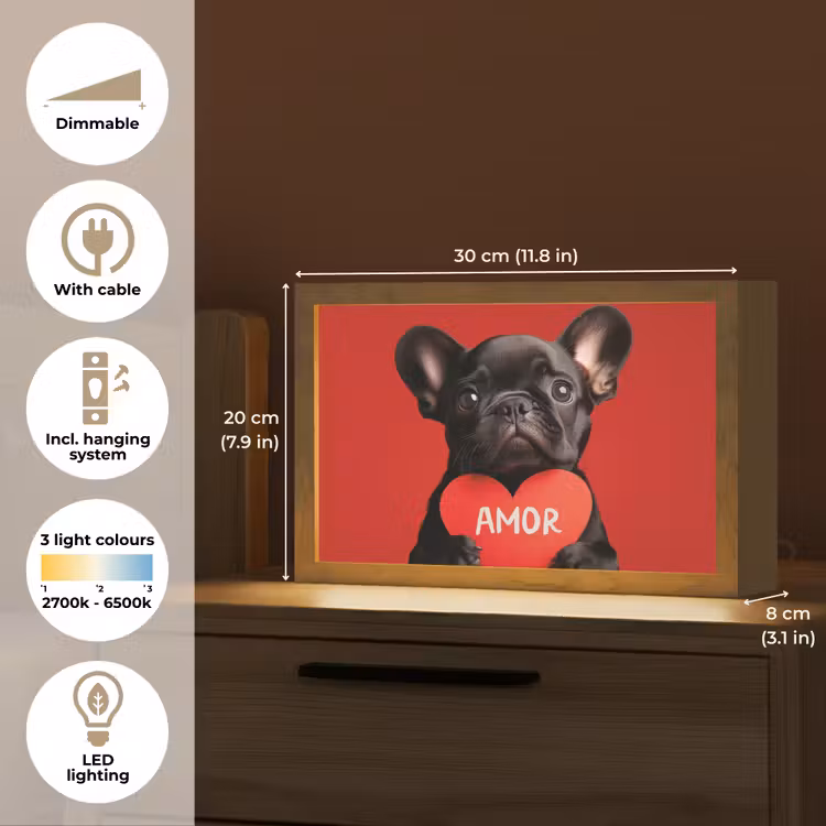 Amor - Hond - Hartje - Rood Light Box met kabel (Tafellamp) klein -USP_EN