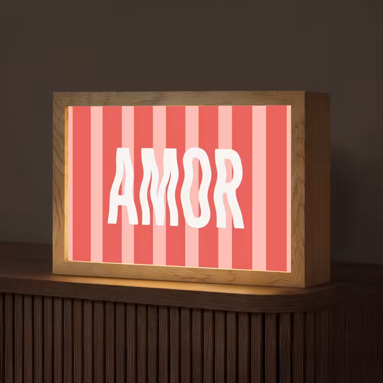 Amor - Strepen - Rood - Roze Light Box met kabel (Tafellamp) klein -z3d_website