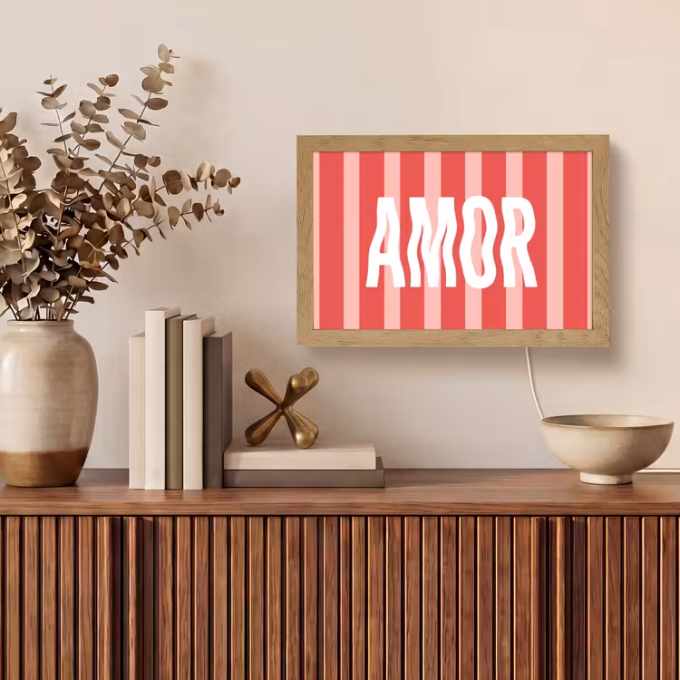 Amor - Strepen - Rood - Roze Light Box met kabel (Tafellamp) klein -sfeer2