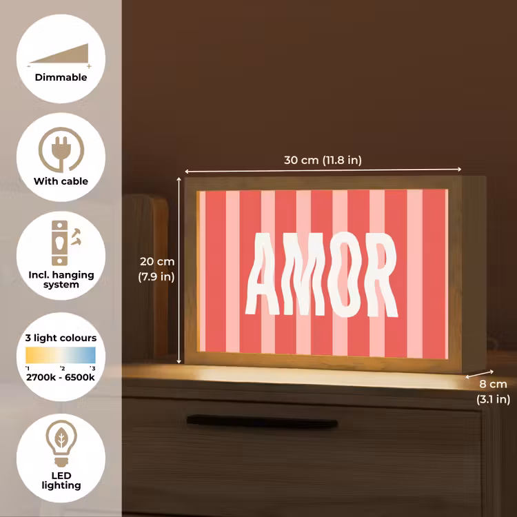 Amor - Strepen - Rood - Roze Light Box met kabel (Tafellamp) klein -USP_EN
