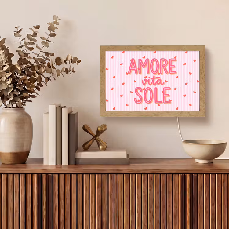 Amore vita sole - Roze - Hartjes Light Box met kabel (Tafellamp) klein -sfeer2