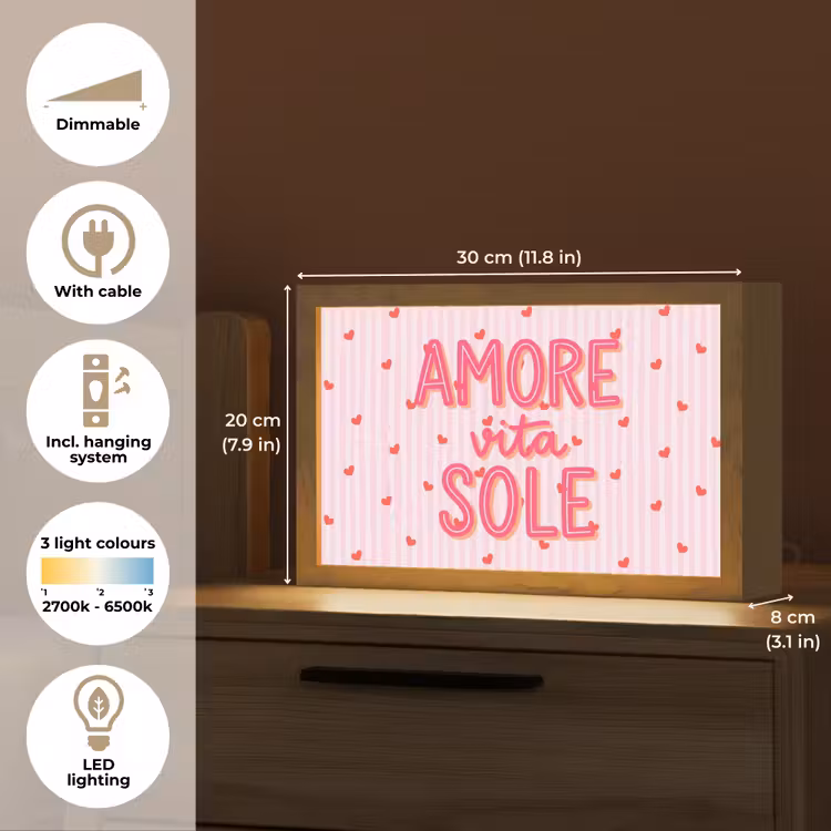 Amore vita sole - Roze - Hartjes Light Box met kabel (Tafellamp) klein -USP_EN