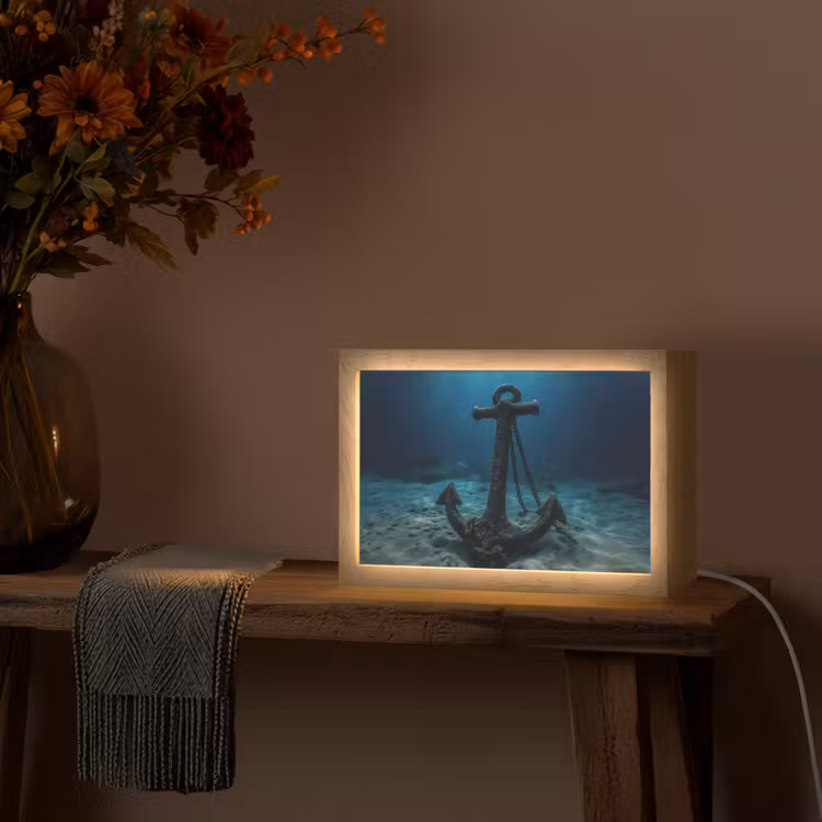 Anker - Ijzer - Zeebodem - Zand Light Box met kabel (Tafellamp) klein -sfeer4