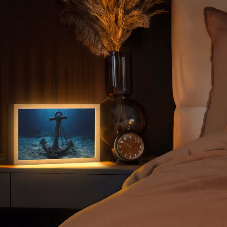 Anker - Ijzer - Zeebodem - Zand Light Box met kabel (Tafellamp) klein -sfeer1